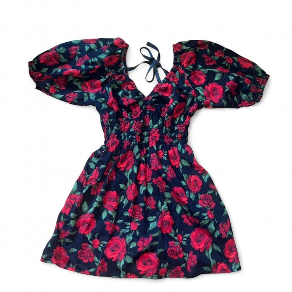 Old Navy Women's Red and Black Floral Roses Romantic Dress SZ XS
